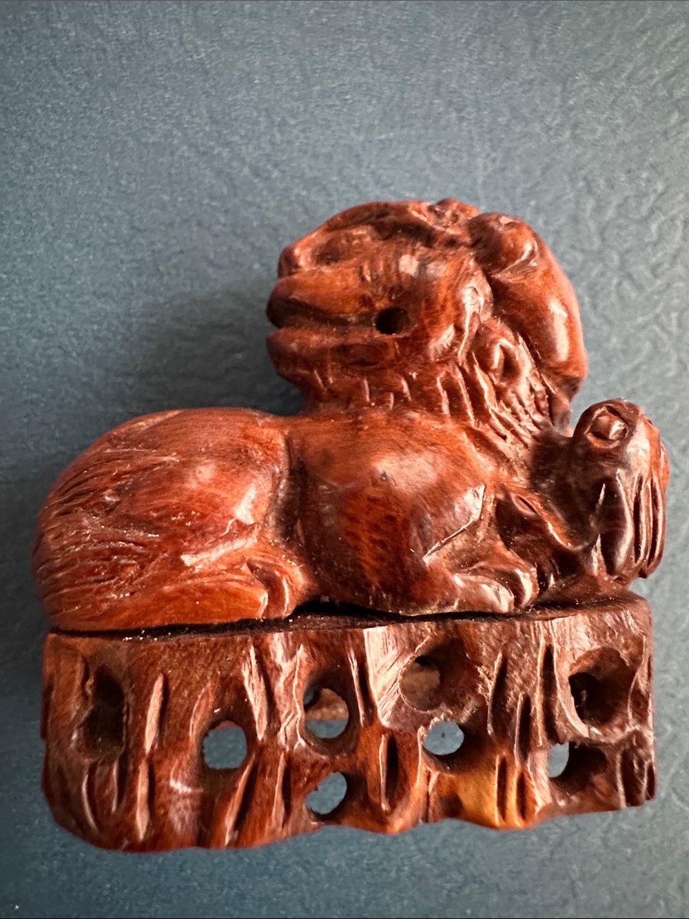 Rare Vintage Hand Carved Wooden Foo Dog